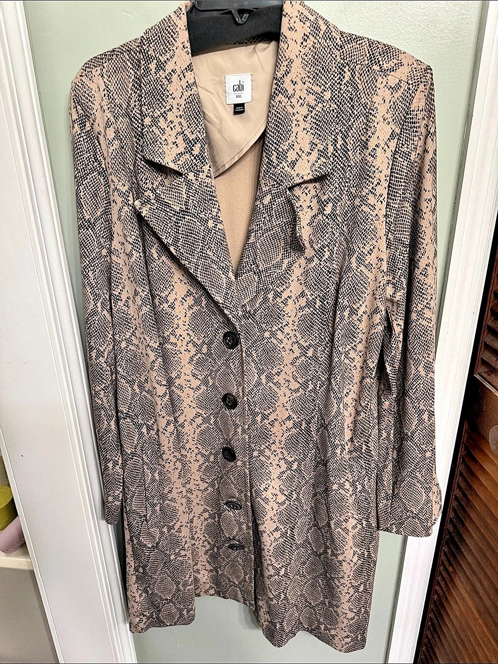 Cabi Snakeskin Tan Long Jacket Animal Print Pink & Black XXL